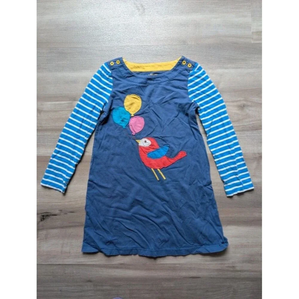 Mini Boden Bird Applique Long sleeve Dress, 7-8Y (U1)